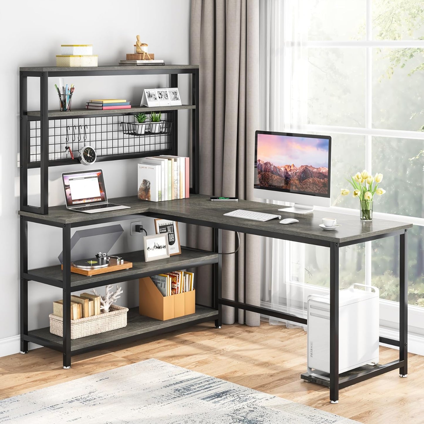 Tribesigns 55 Computer Desk with Wireless Charging - Organize in Style!