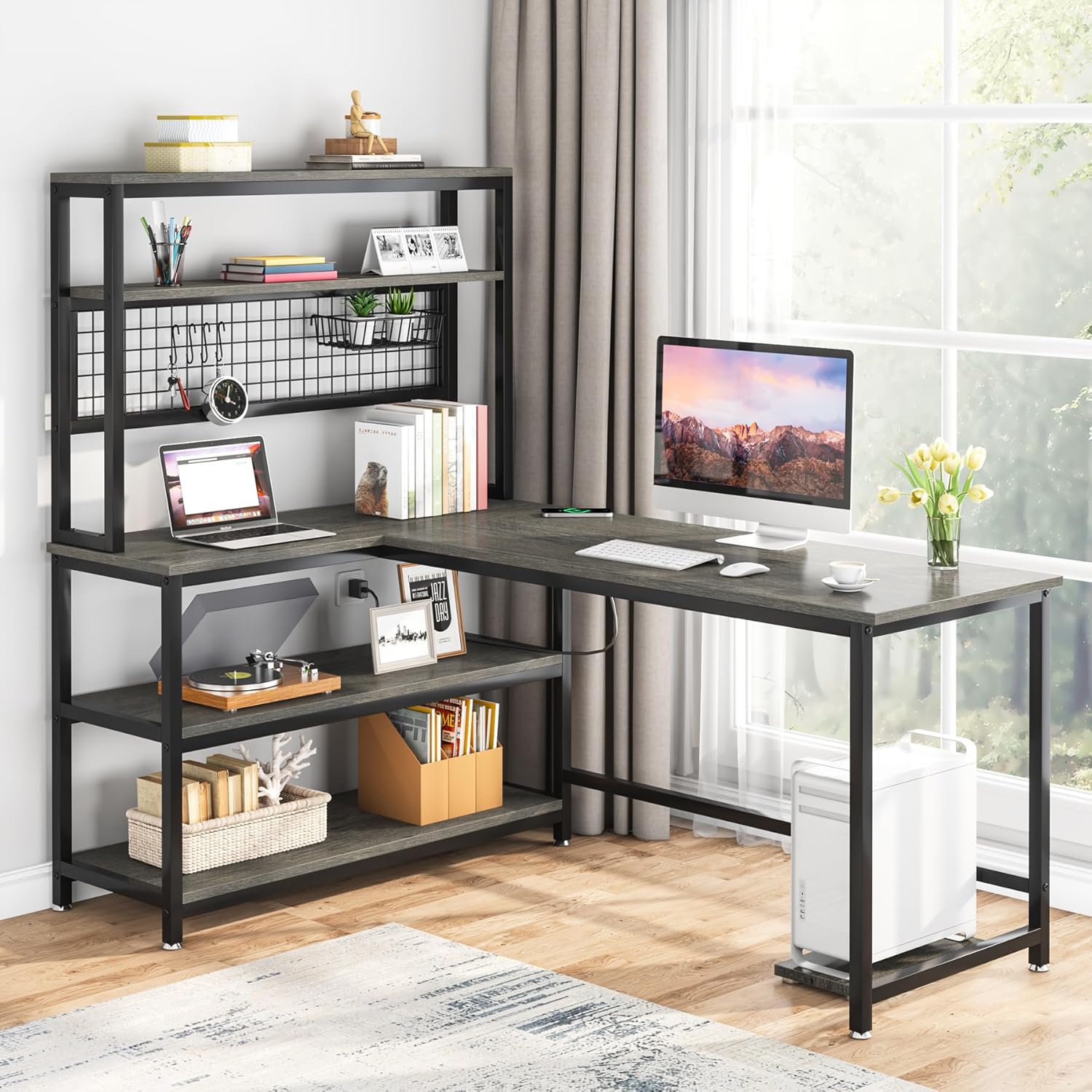 Tribesigns 55 Computer Desk with Wireless Charging - Organize in Style!