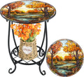 Outdoor Side Table Round Small Mosaic Patio Accent - Fall Tree 14in