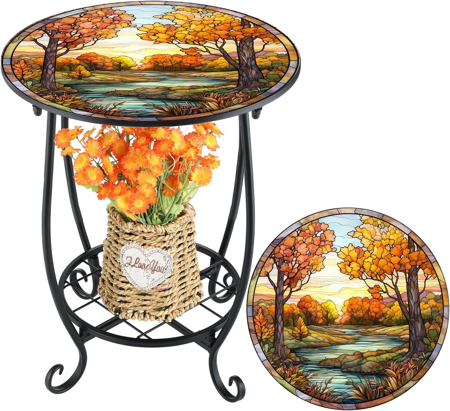Outdoor Side Table Round Small Mosaic Patio Accent for Home