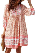 Qearal Womens Casual V Neck 3/4 Sleeve Boho Floral Mini (Style WQPR)