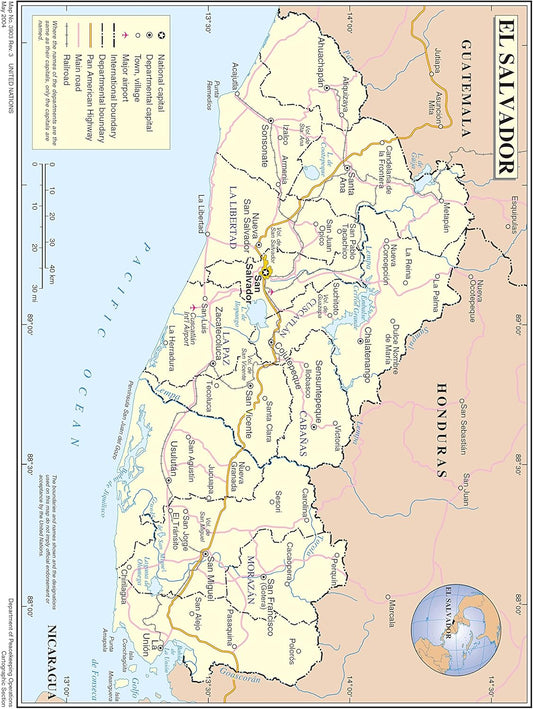 Large Detailed El Salvador Map Poster