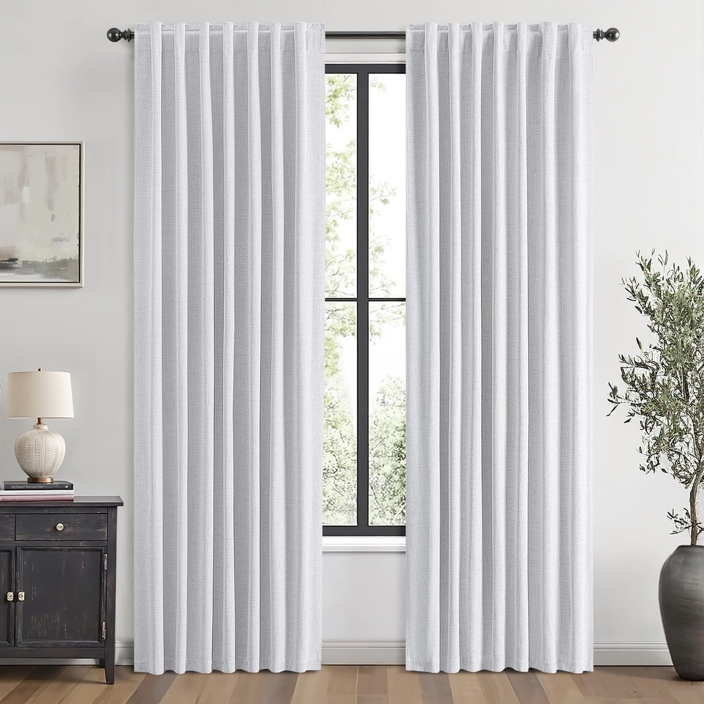 MIULEE 100% Blackout Linen Curtains for Bedroom and Living Room