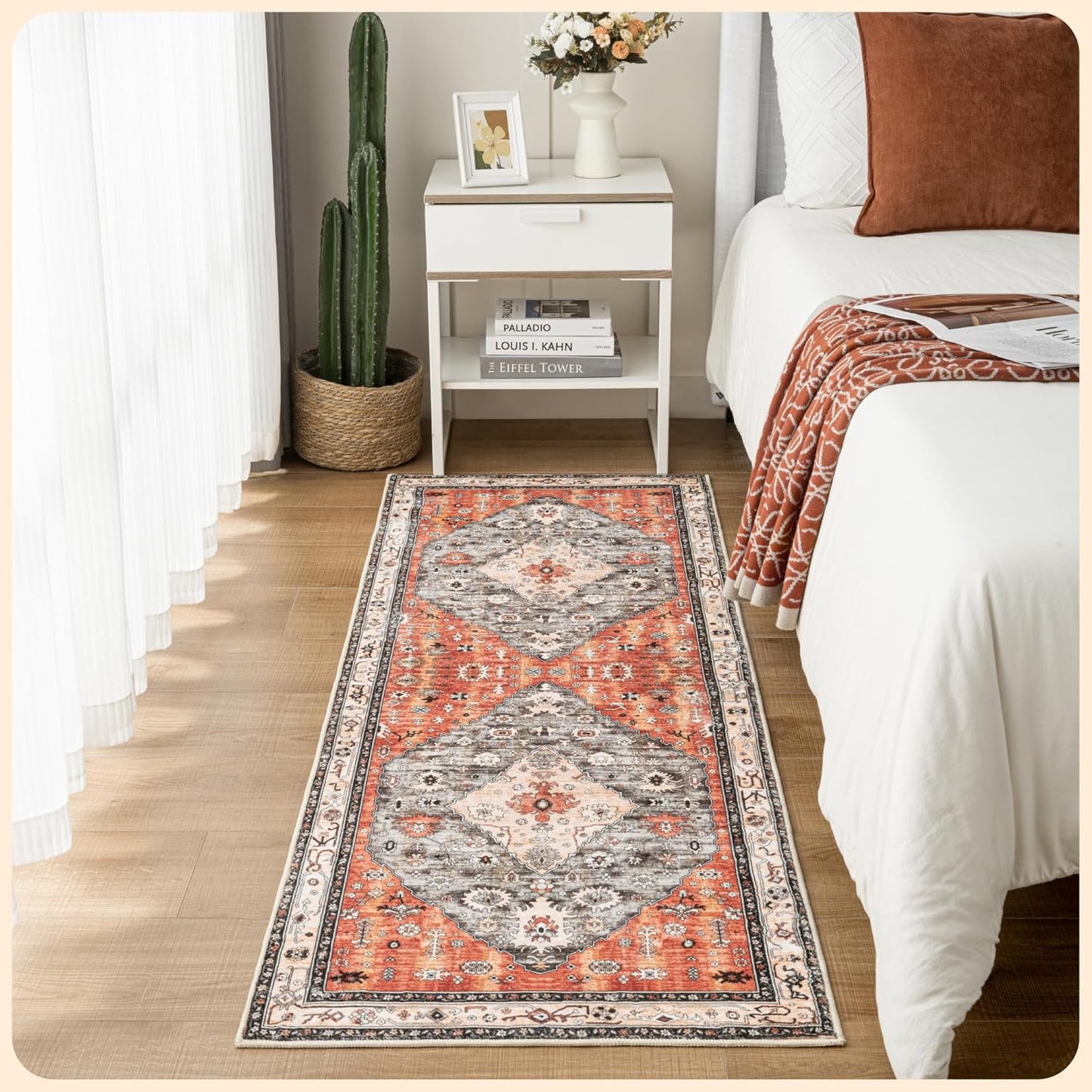Istana Hallway Runner Rug 2x8 Red/Teal Stylish Non-Slip Design