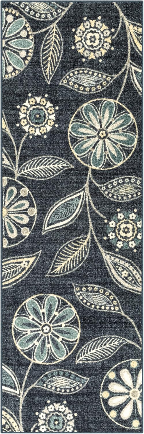 Maples Rugs Reggie Floral Runner Rug - Washable Non Slip Design