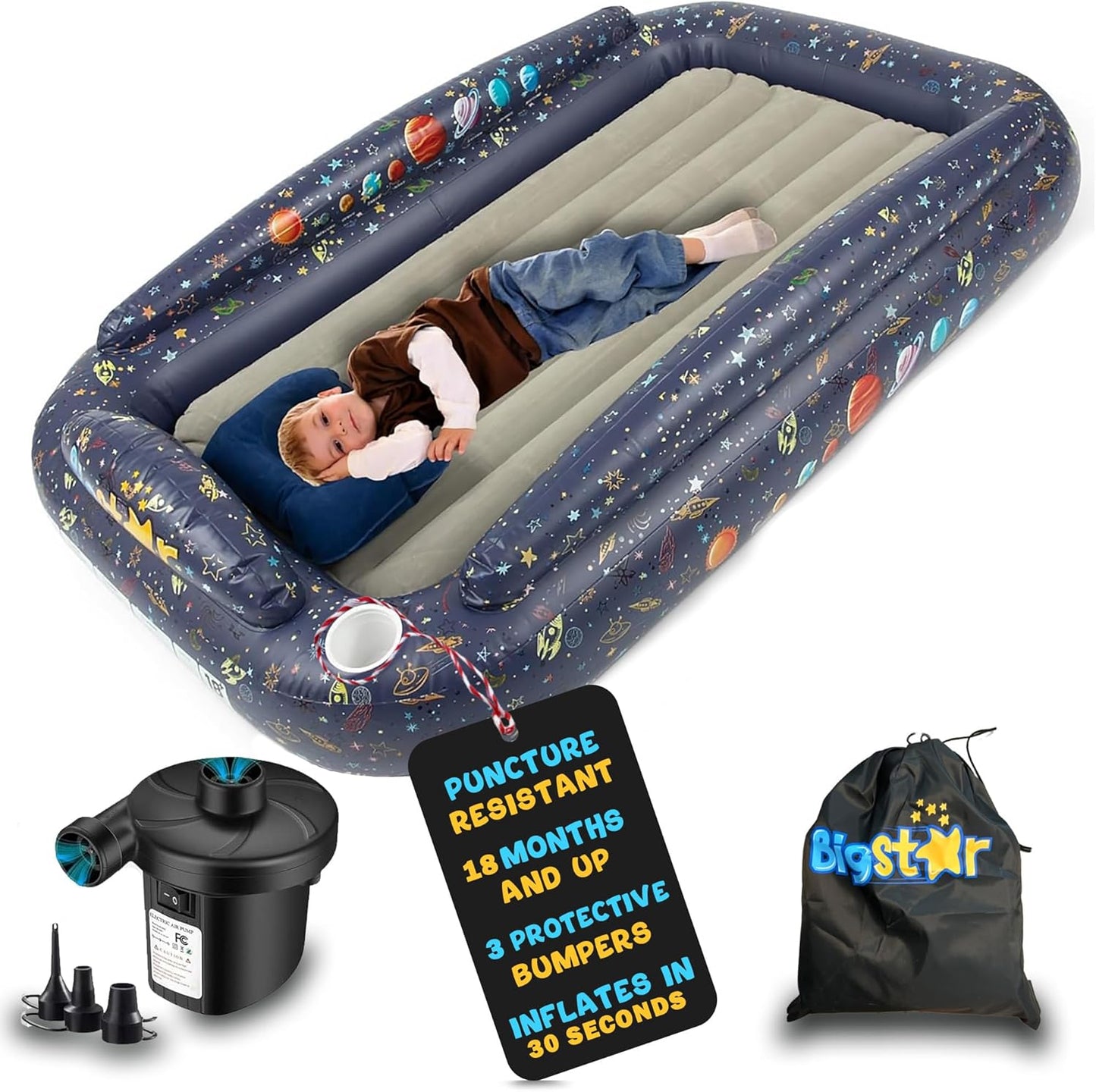 Inflatable Toddler Travel Bed with Space Theme for Kids