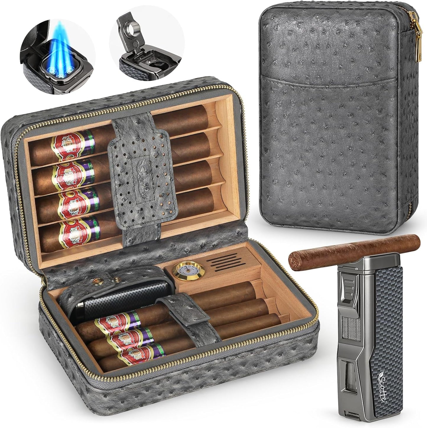 Scotte Cigar Humidor Box with Lighter and Accessories Kit