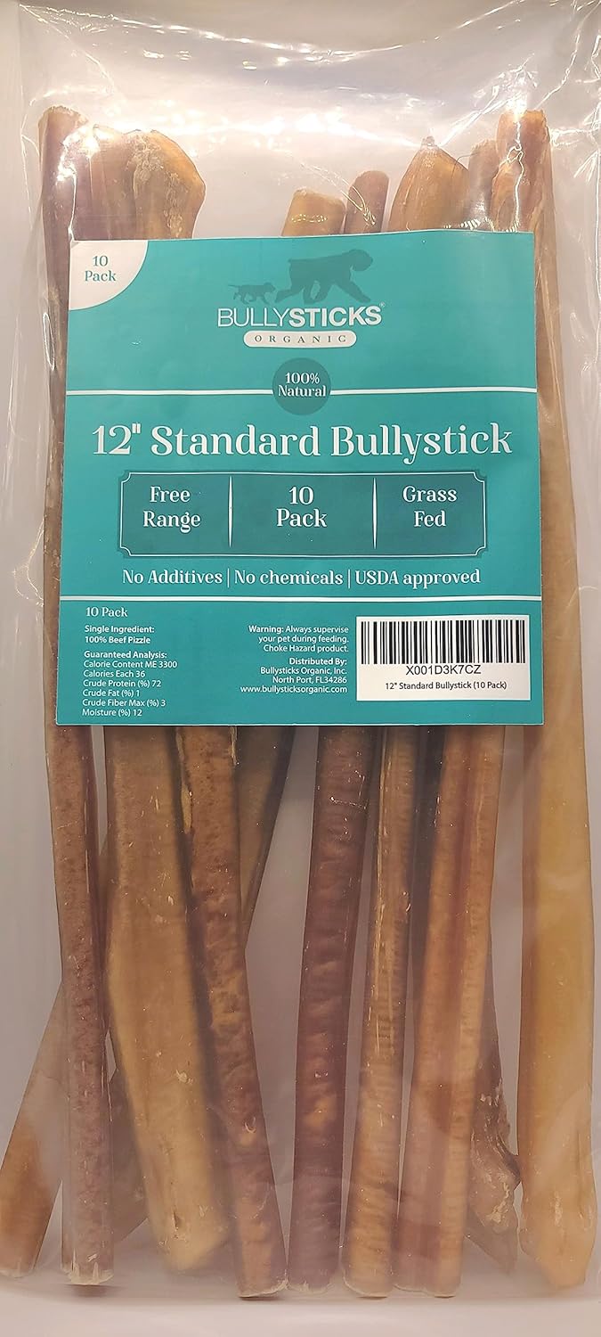 Organic 12 Bully Sticks for Dogs - All Natural Chews for Pets