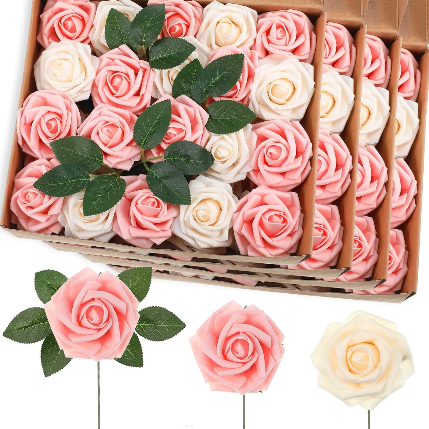 100 Pieces Artificial Foam Rose Flowers for Wedding Decor