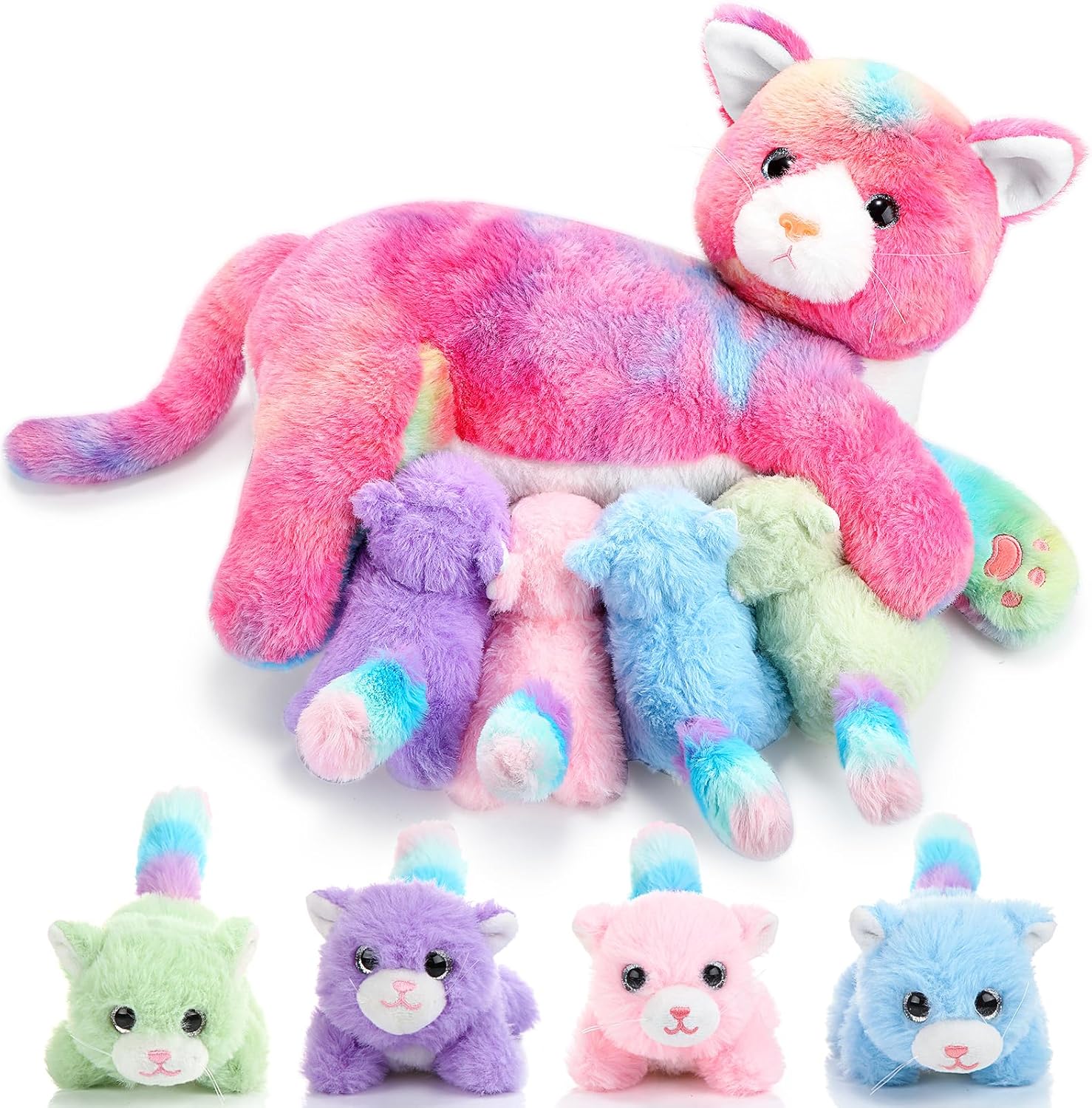 Nurturing Cat Stuffed Animal Set with Plush Kittens for Kids