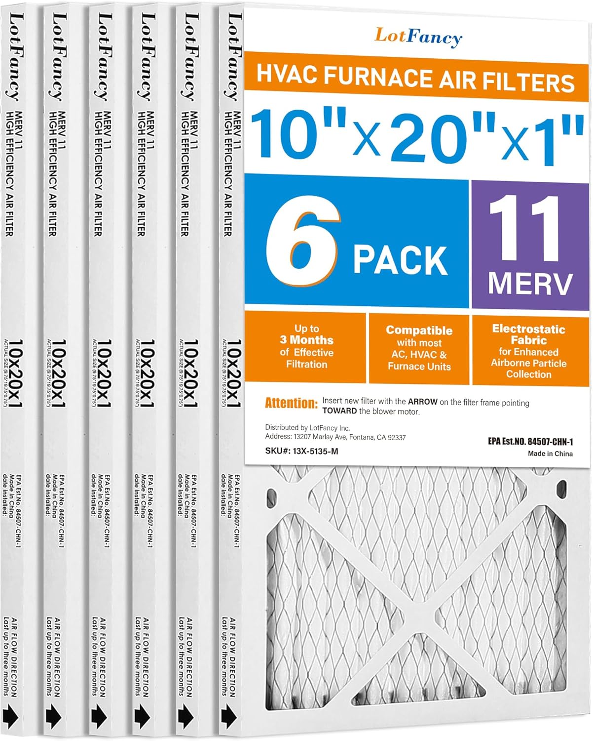 LotFancy 10x20x1 Air Filter MERV 11 for Pet Smoke Allergens