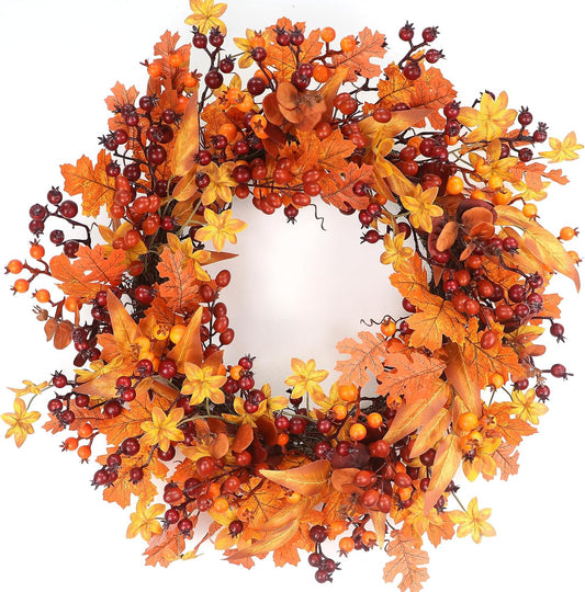24 Fall Wreath for Front Door - Artificial Autumn Decor