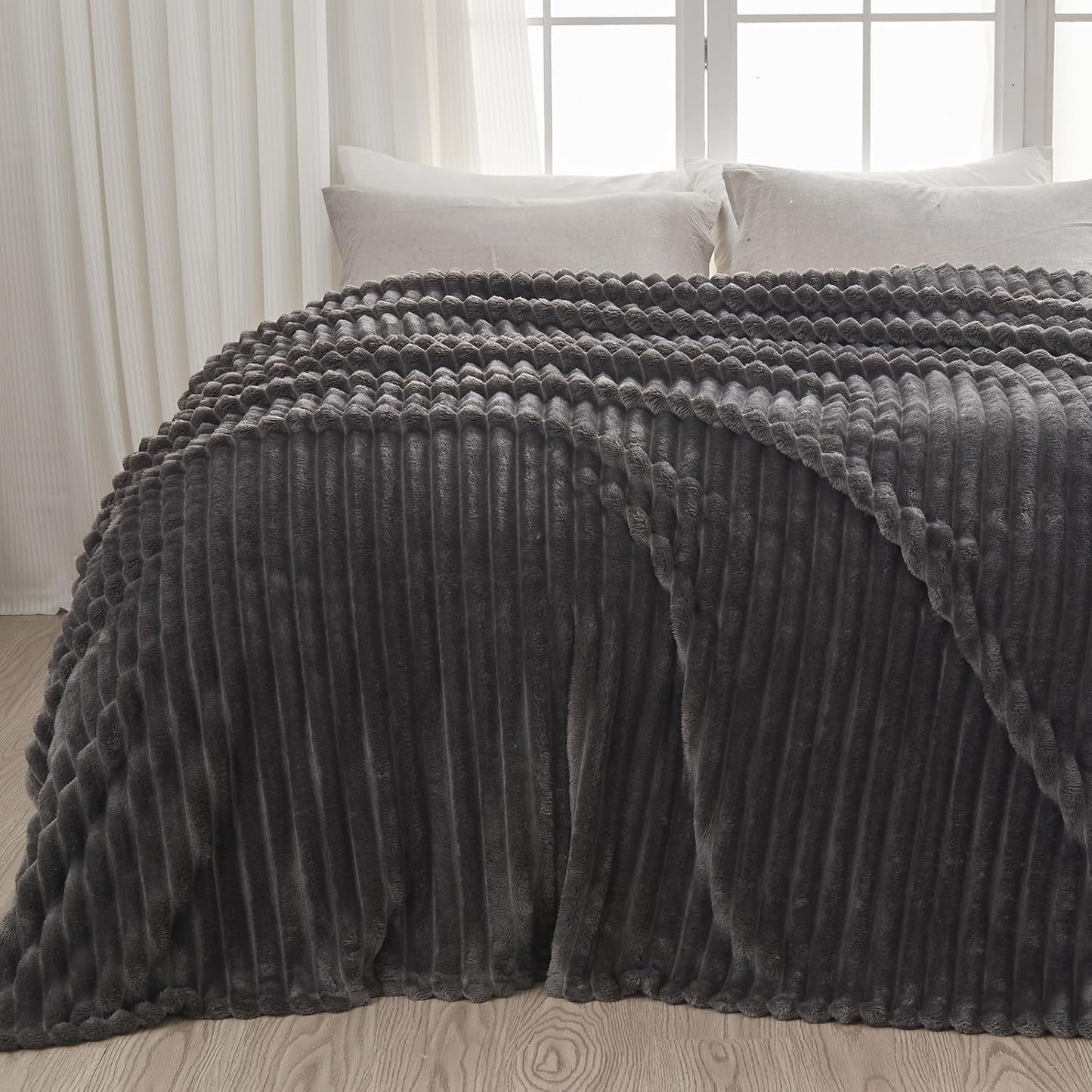 Super Soft King Blanket Grey Premium Silky Flannel Fleece