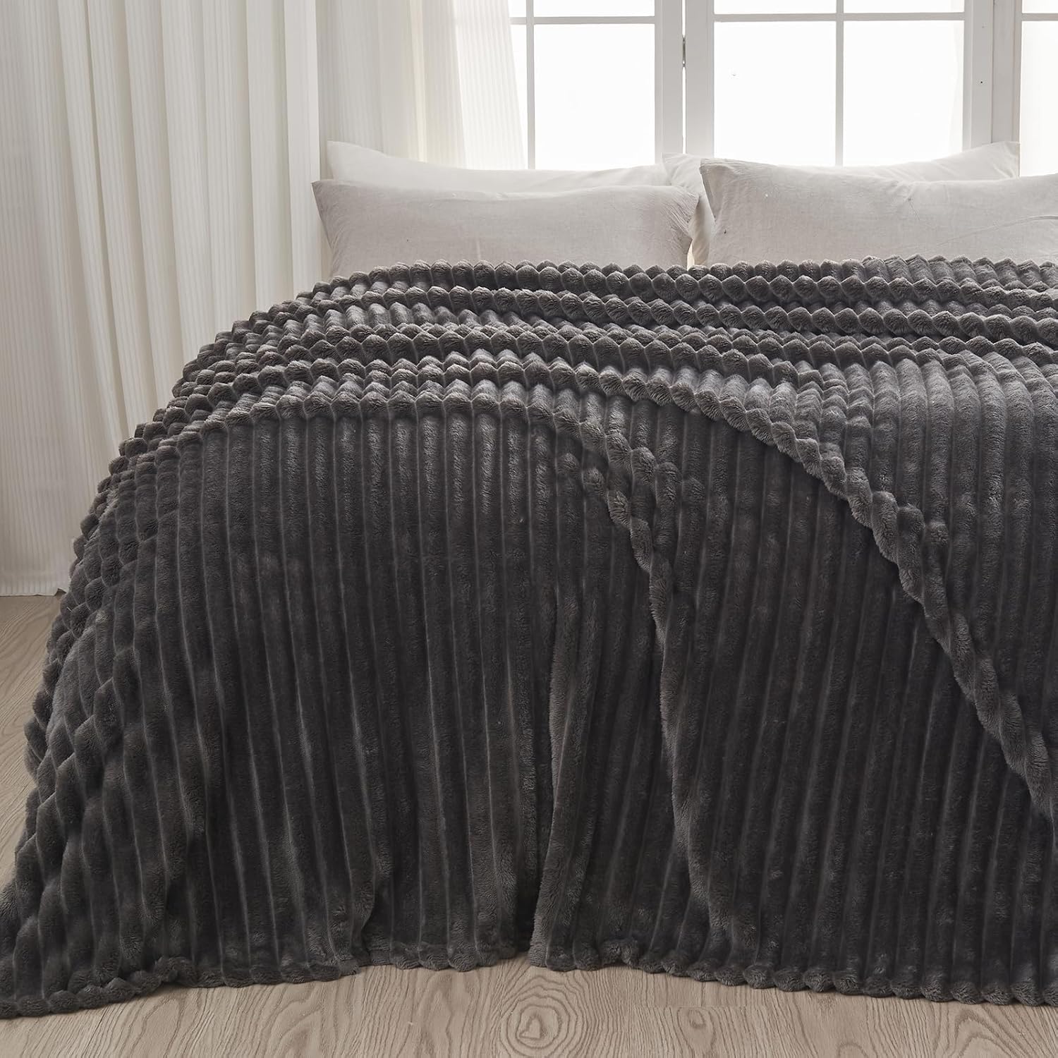 Super Soft King Blanket Grey Premium Silky Flannel Fleece