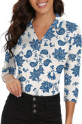 Women's Golf Polo Shirt 3/4 Sleeve V Neck Button Down - UPF50+ Comfort