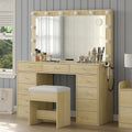 Vanity Desk with Power Outlet and 12 LED Lights - Spacious Makeup