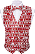 Mens Christmas Vest Set Red Green Xmas Tree Snowman Snowflake Bow Tie