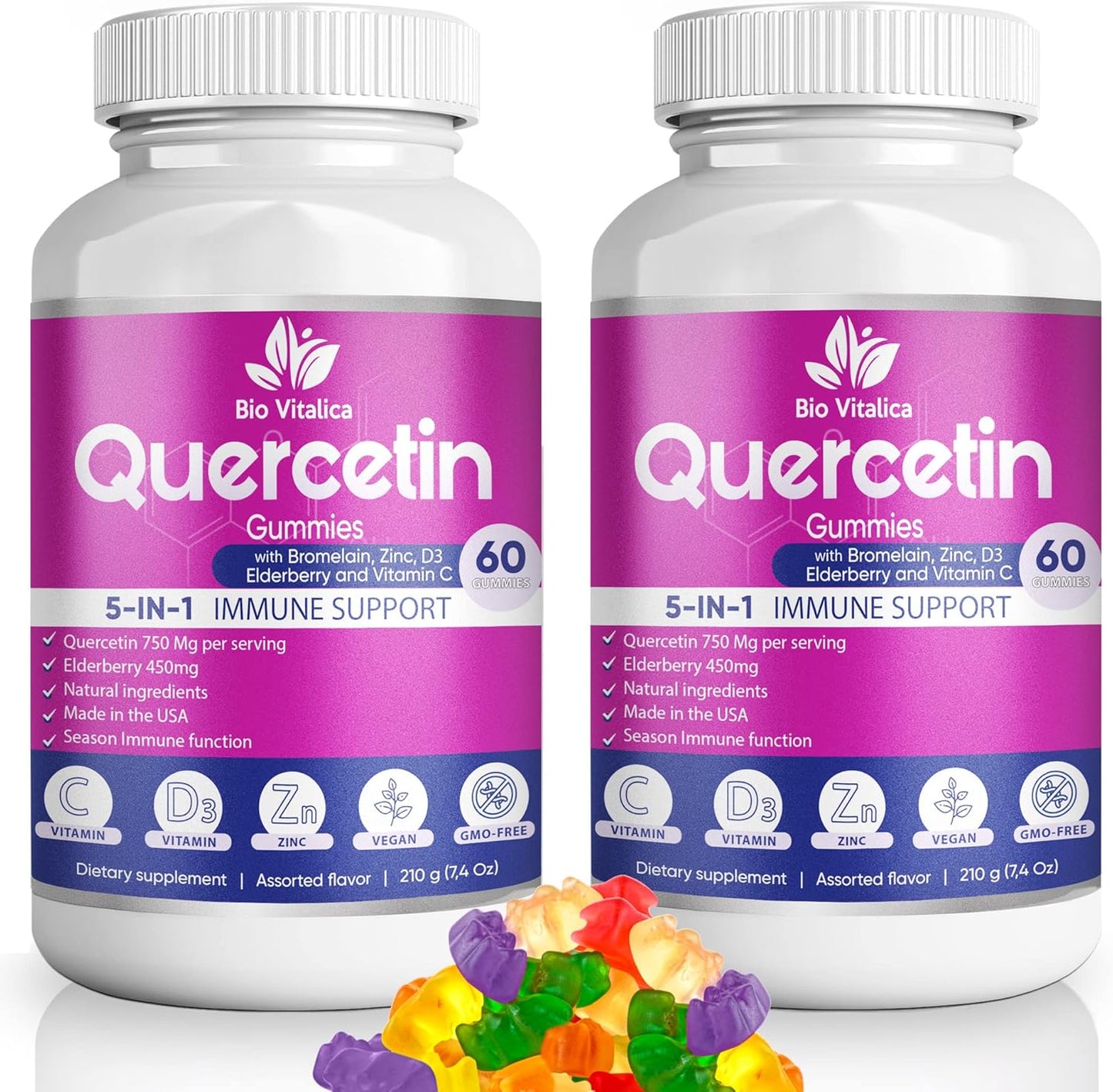Quercetin Gummies with Bromelain for Immune Support - 60 Count
