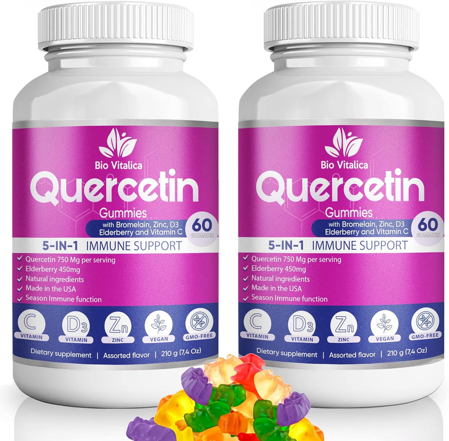 Quercetin Gummies with Bromelain for Immune Support - 60 Count