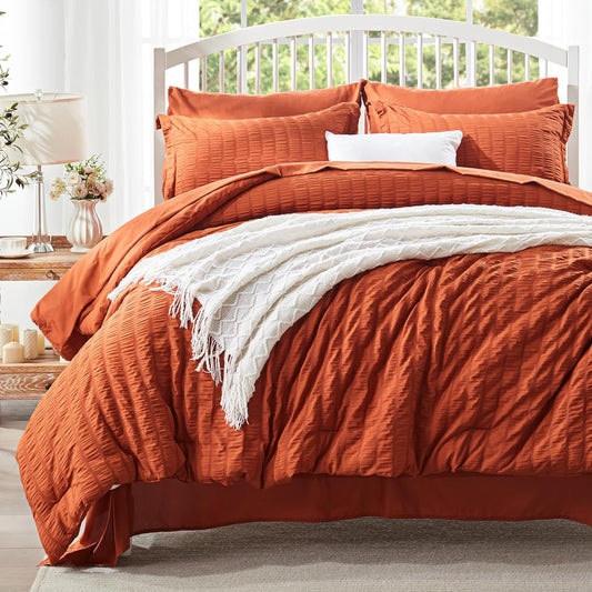 Zzlpp Queen Comforter Set 7 Pieces in Burnt Orange for Cozy Sleep