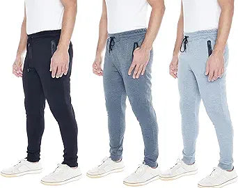 Mens Sweatpants 3-Pack Active Athletic Joggers with Zipper Pocket