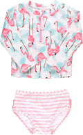 Girls Long Sleeve Rash Guard 2-Piece Swimsuit Set - UPF 50