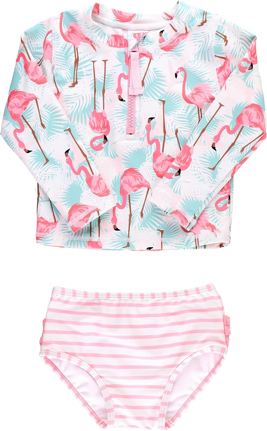 RuffleButts Baby Girls Long Sleeve Rash Guard Swimsuit Set
