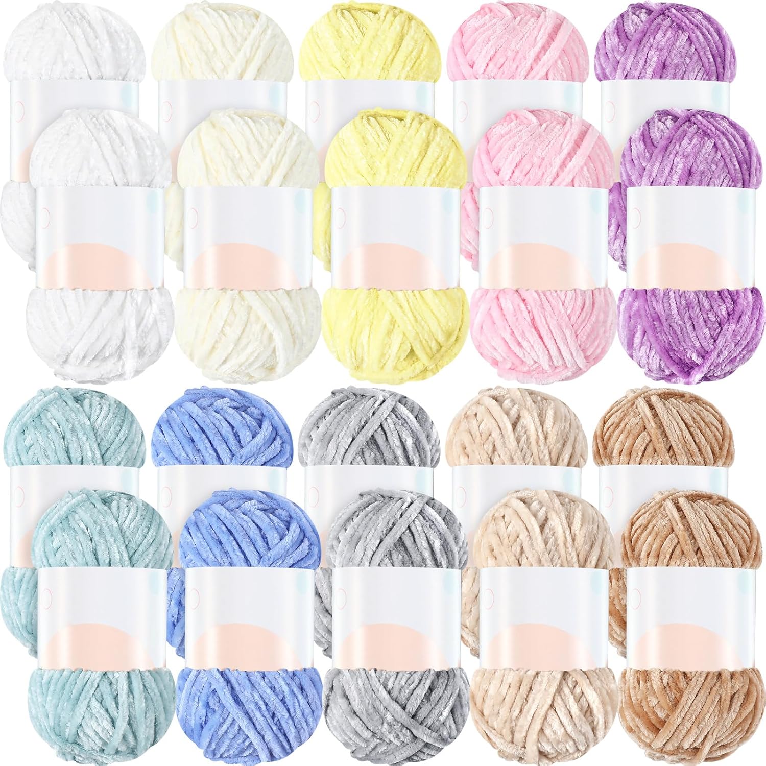 Soft Chenille Yarn for Crocheting and Knitting - 20 Skeins