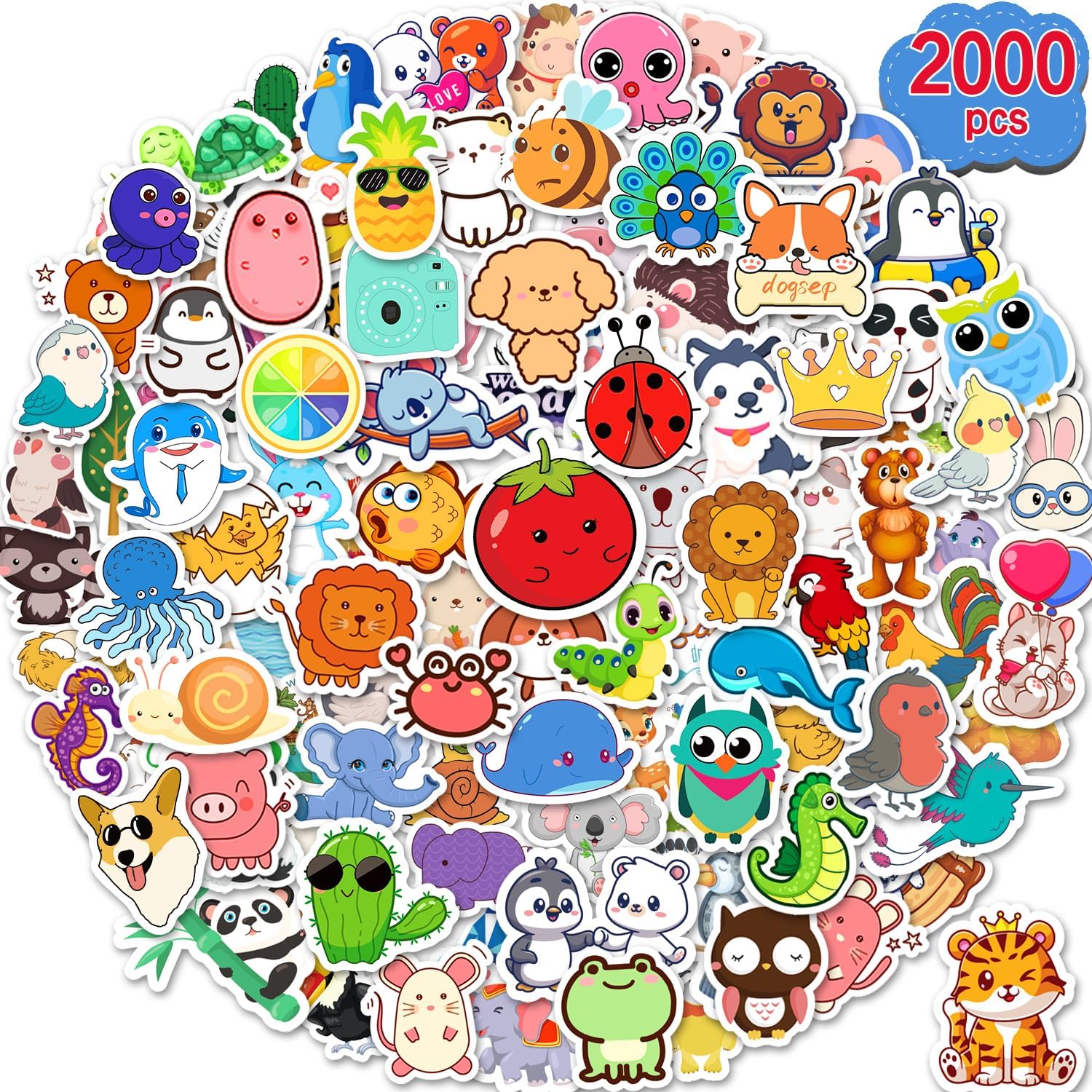 2000 Pcs Cute Stickers for Kids, Waterproof Vinyl Stickers