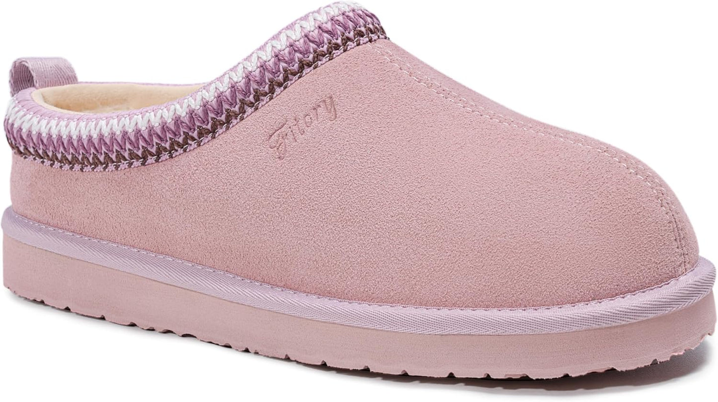 FITORY Women's Suede Slipper with Faux Fur Lining for Comfort