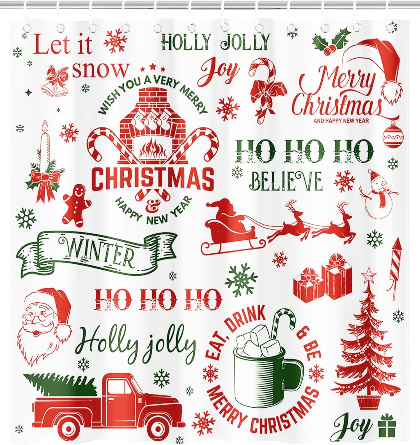 Merry Christmas Red Truck Shower Curtain