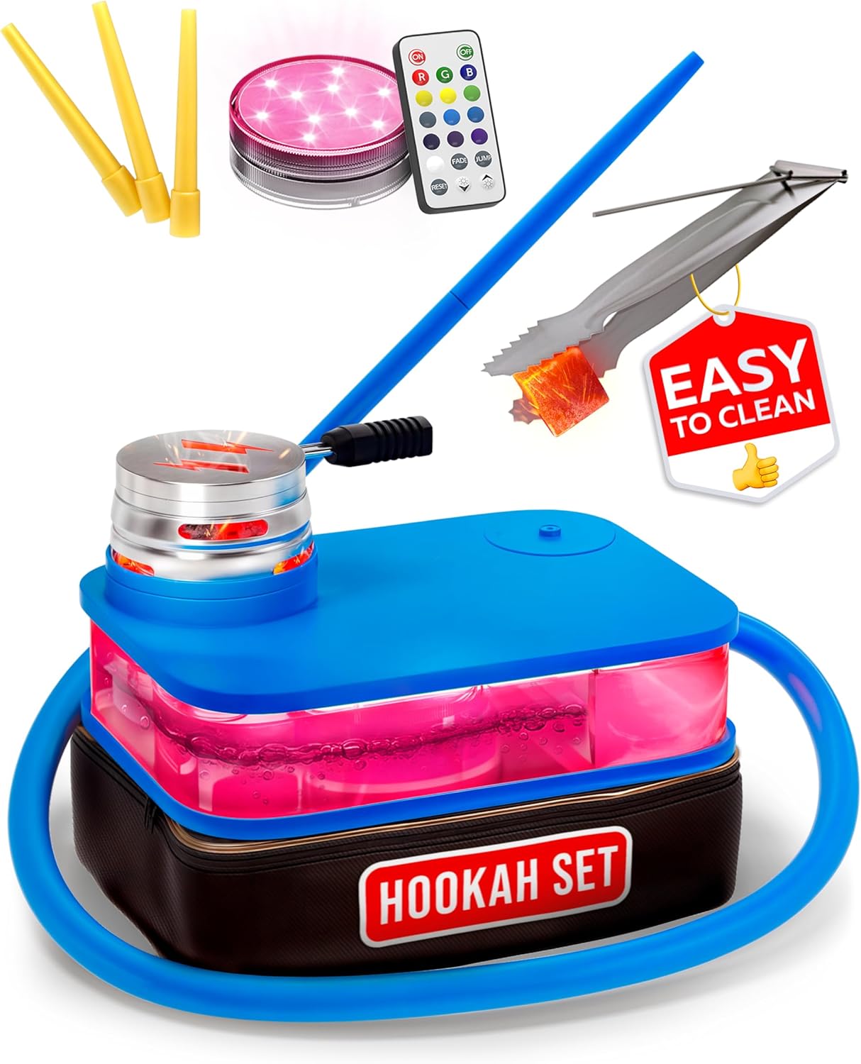 Premium Portable Blue Hookah Set for Travel with Case