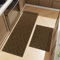Kitchen Rugs and Mats Set 2-Piece Non-Slip Runner and Mat - Dark Brown