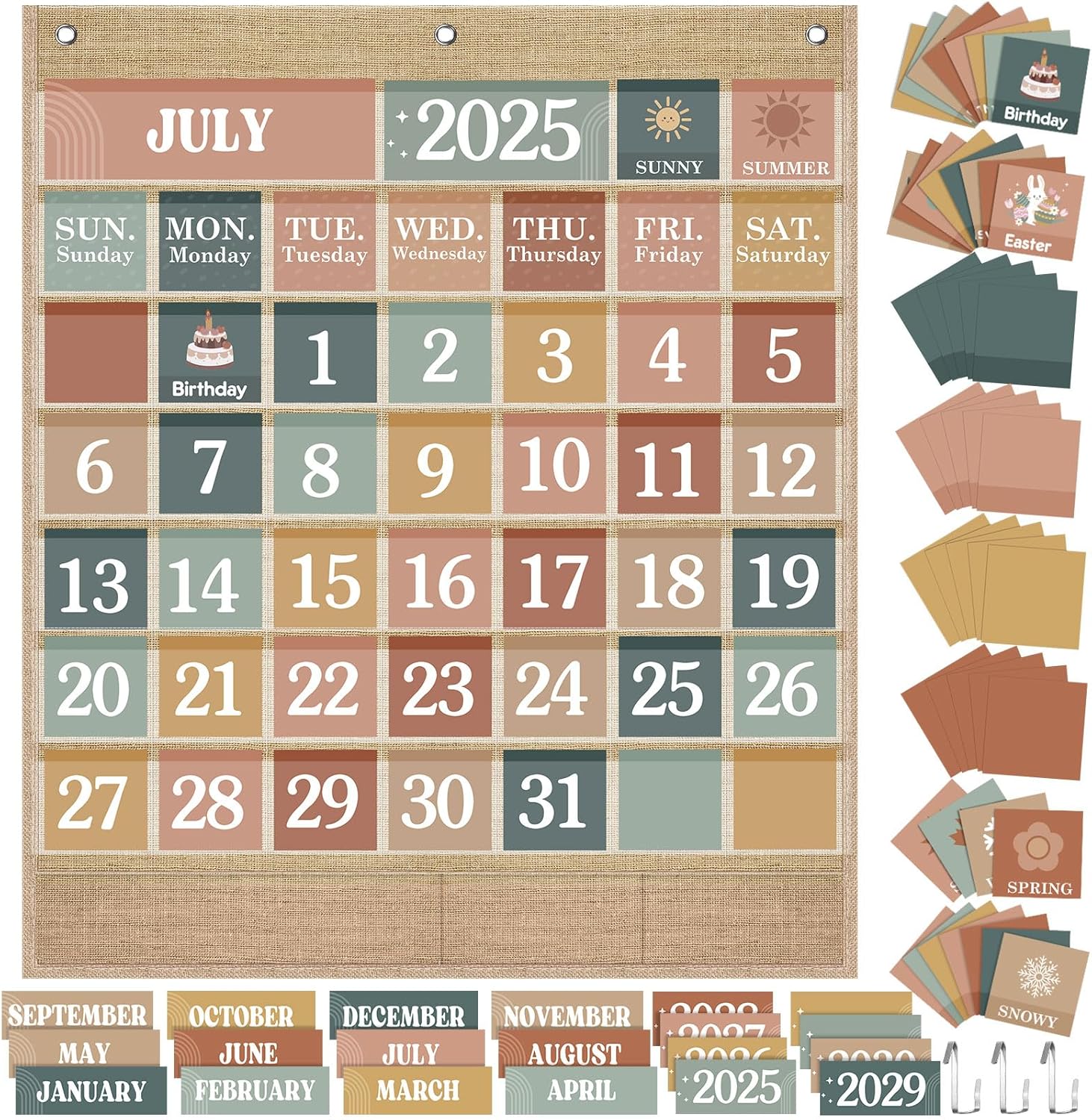Classroom Calendar Pocket Chart Set for Modern Boho Decor