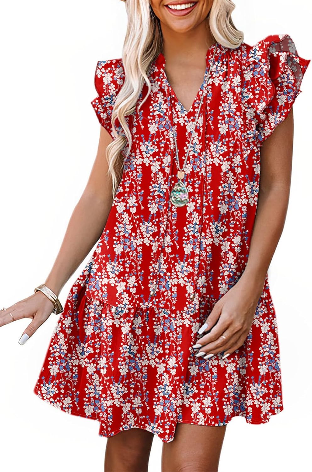 Dokotoo Womens Summer Dresses 2025 V-Neck Ruffle Mini Dress