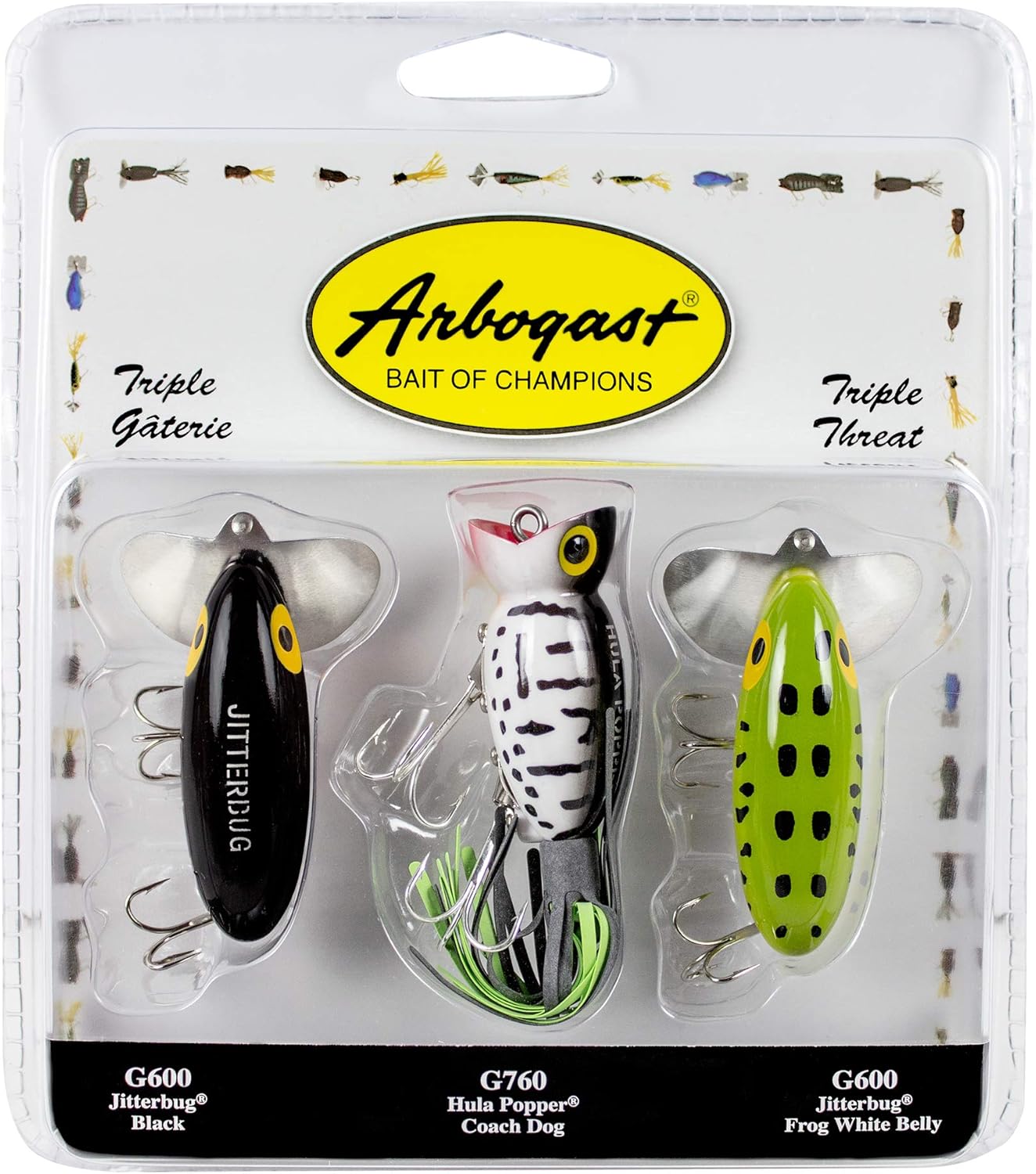 Arbogast Triple Threat 3-Pack - Jitterbug & Hula Popper Lures