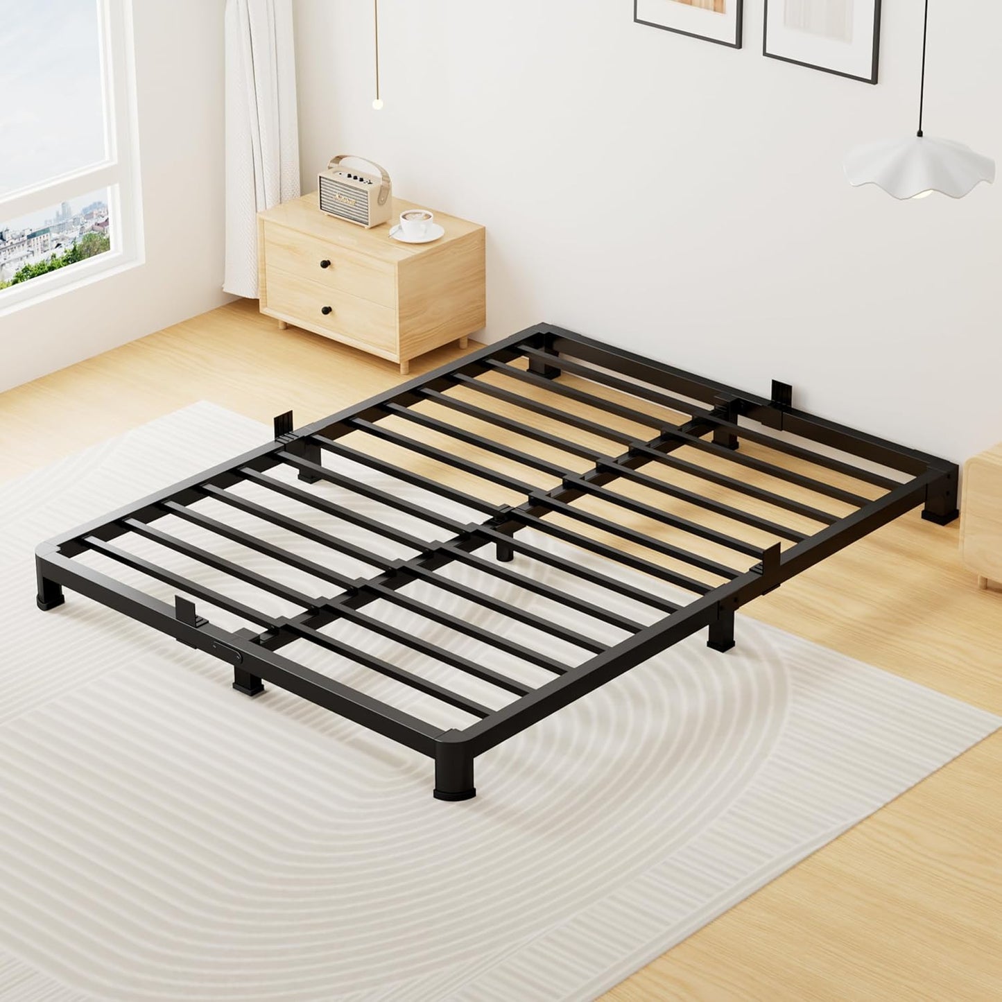 4 Inch Full Bed Frame Low Profile, Heavy Duty Metal Platform