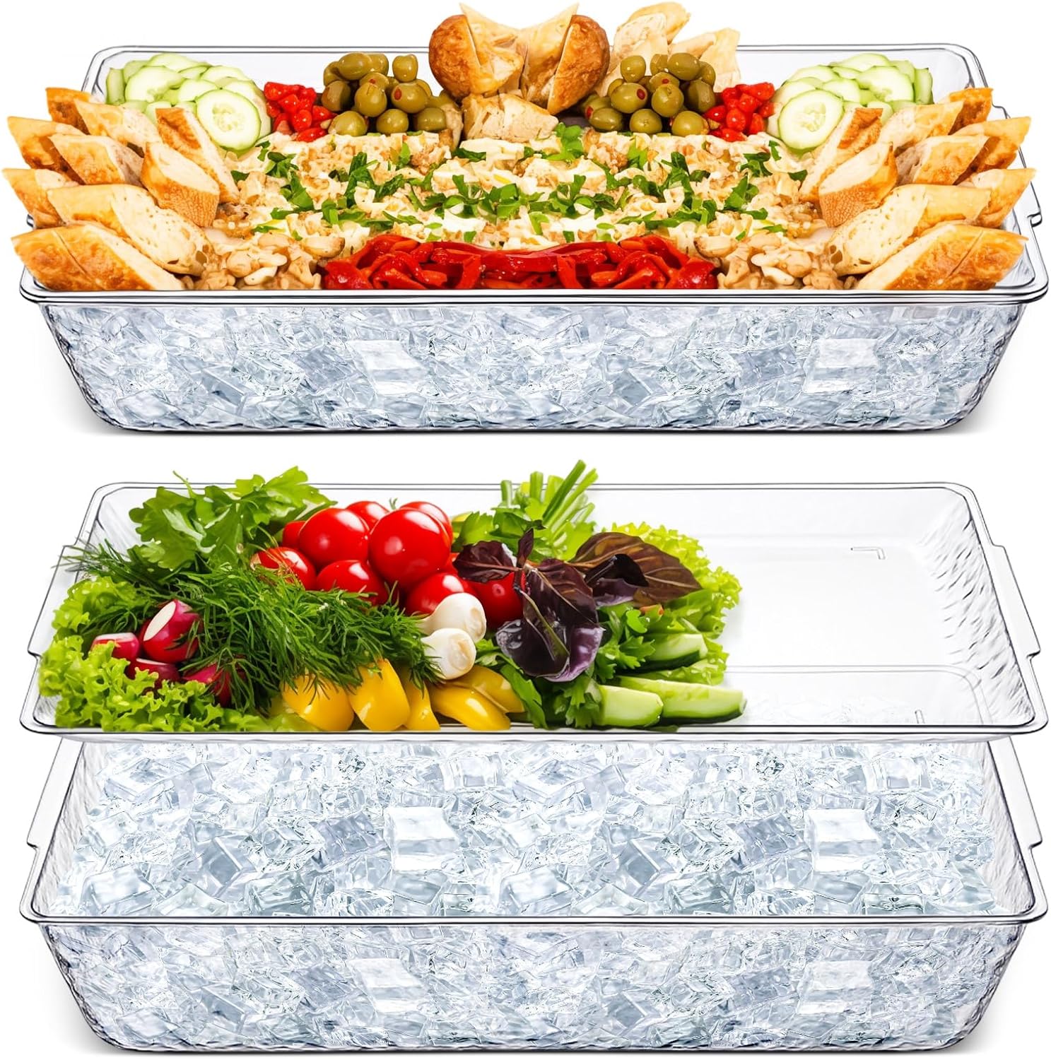 Baderke 16in x 9in Plastic Chilled Serving Tray Set for Parties