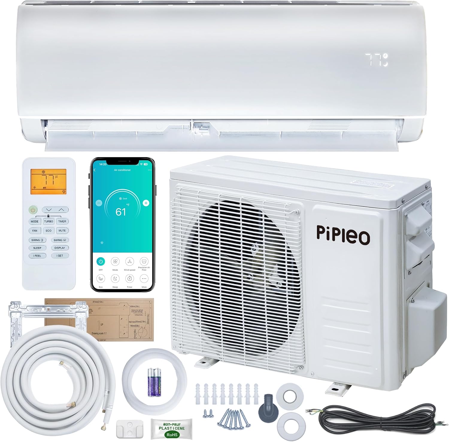 Efficient 9000 BTU WiFi Air Conditioner & Heater - Cools 450 Sq. Ft - Pipleo