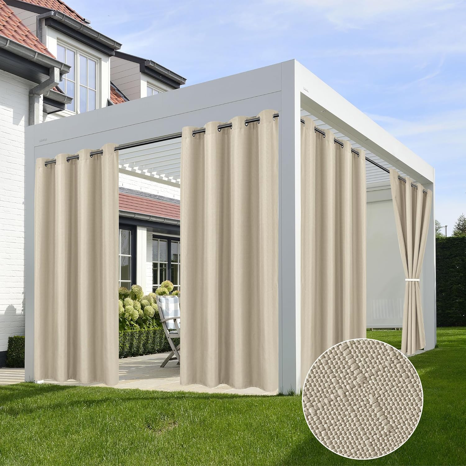 Outdoor Curtains for Patio Waterproof Cream Linen Privacy 54x84