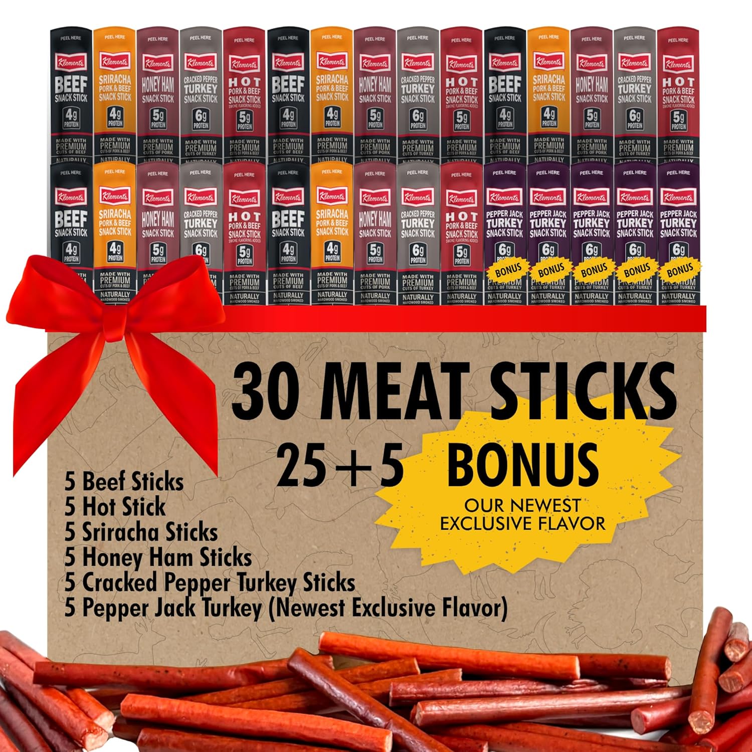 Jerky.com 30-Pack Variety Meat Sticks - High Protein Snacks