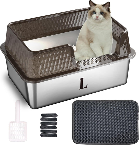 Suhaco Stainless Steel Litter Box with Lid for Medium Cats
