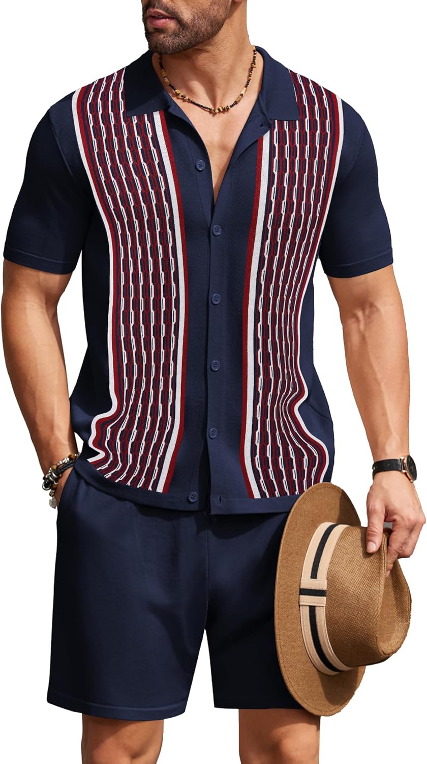 COOFANDY Men's Vintage 2 Piece Outfit for Casual Summer Style
