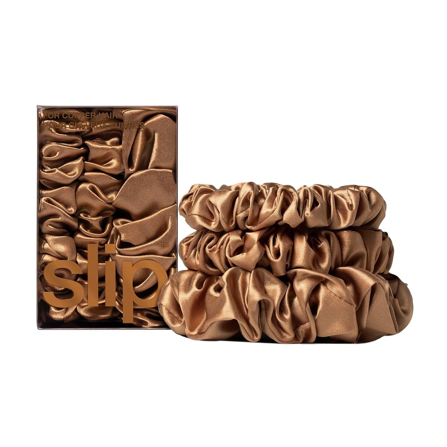 Copper Silk Midi & Large Scrunchie Set for Luxurious Hair Care