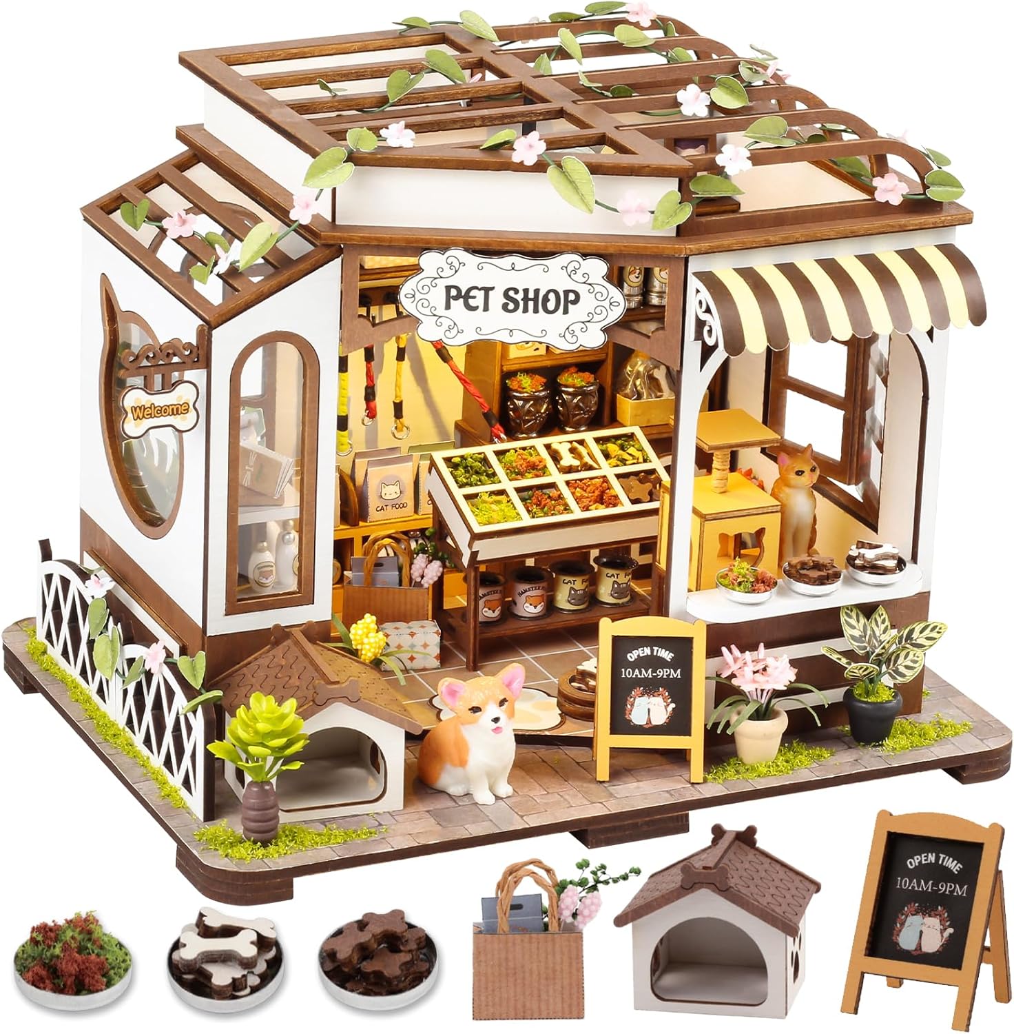 Pet Shop Miniature House Kit with LED Light for Family Fun