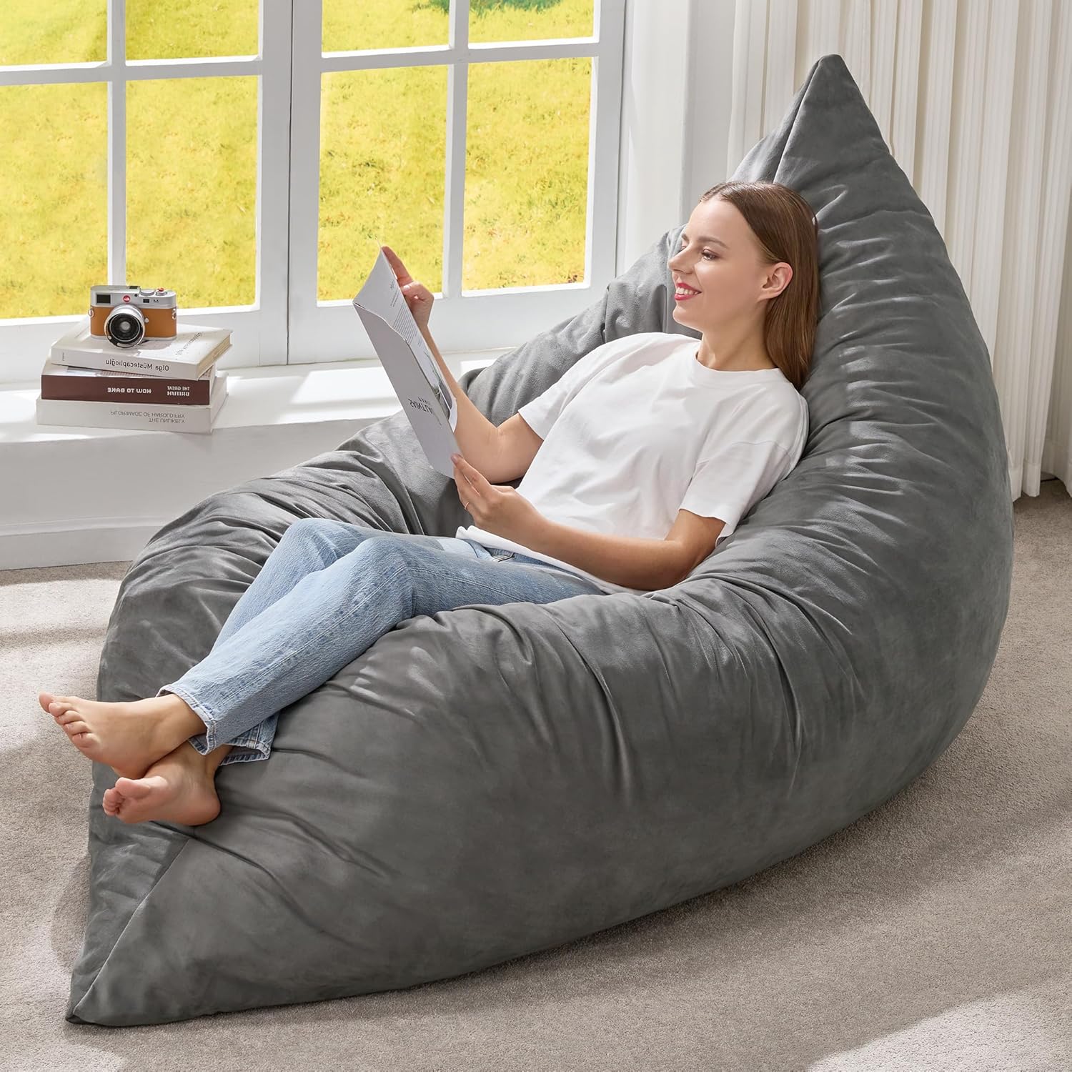 Hobestluk 3 in 1 Bean Bag Chair for Adults with Velvet Cover