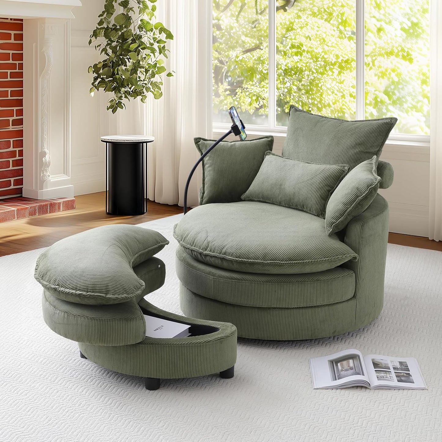 Swivel Lounge Chair Set w/ Ottoman & Pillow