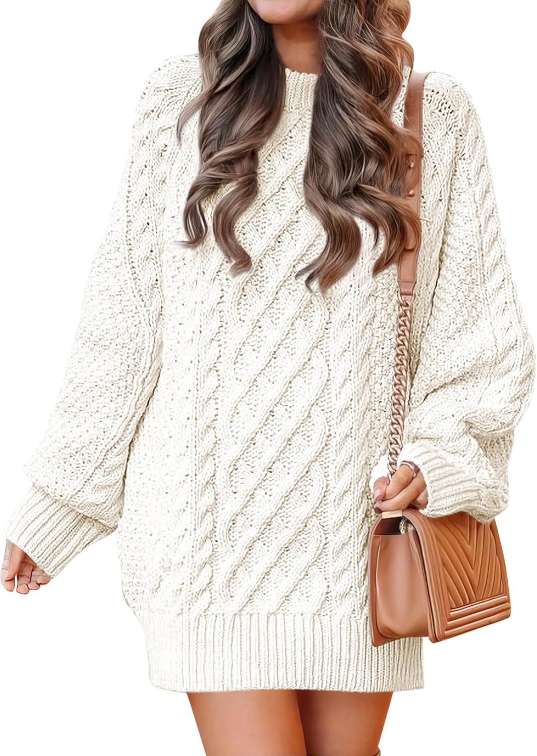 Oversized Cable Knit Sweater Dress for Women - Trendy Fall Style