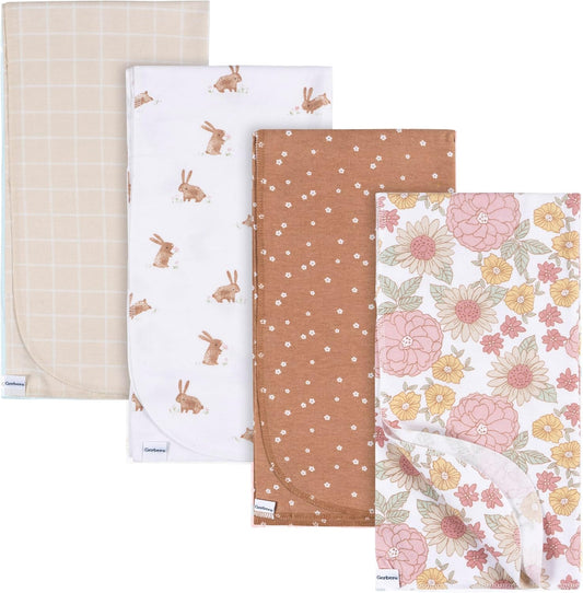 Gerber 100% Cotton Flannel Baby Blankets - Pack of 4, Retro Floral Design