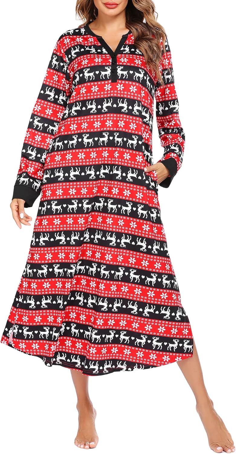 Ekouaer Womens Nightgown Long Loungewear V Neck Nightshirt